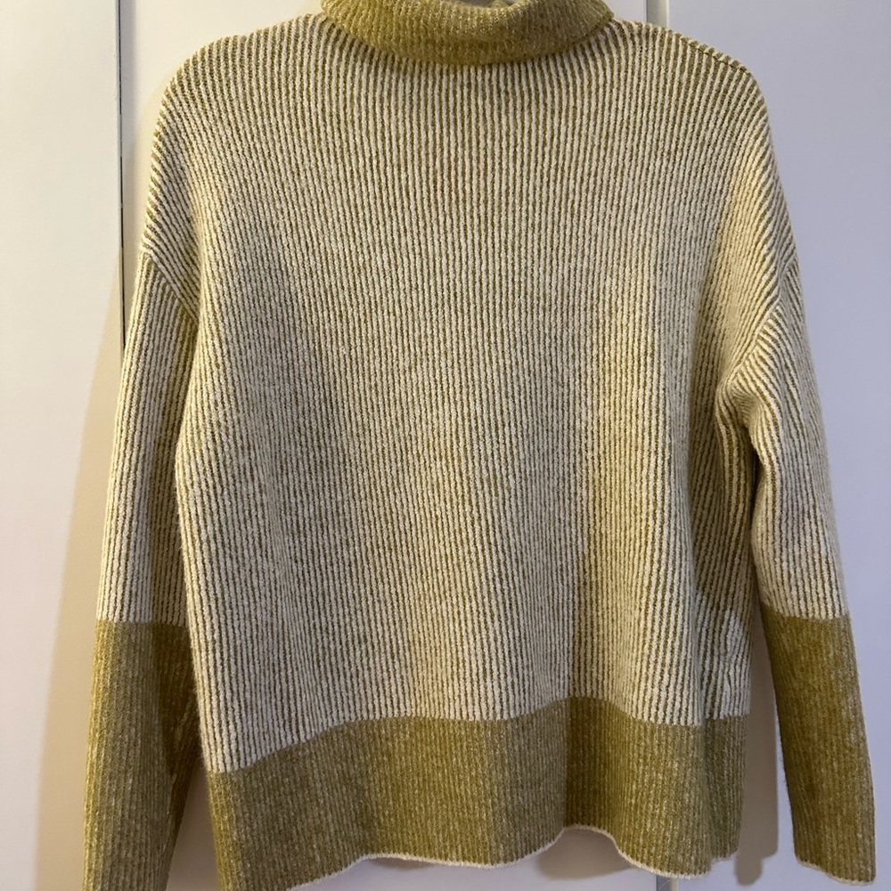 Calvin Klein Jeans Striped Cowl Neck Sweater - Cream and Tan